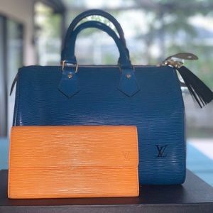 Authentic Louis Vuitton Speedy 25 Noe Blue Set